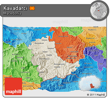 Shaded Relief 3D Map of Kavadarci, political shades outside