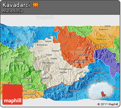 Shaded Relief 3D Map of Kavadarci, political shades outside