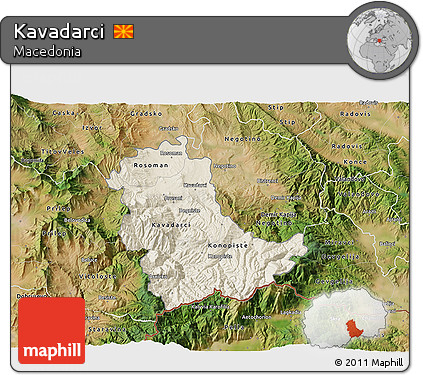 Shaded Relief 3D Map of Kavadarci, satellite outside