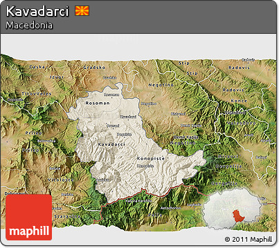 Shaded Relief 3D Map of Kavadarci, satellite outside