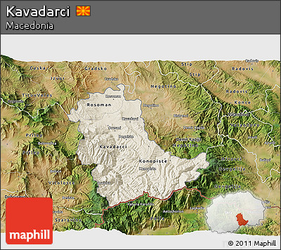 Shaded Relief 3D Map of Kavadarci, satellite outside