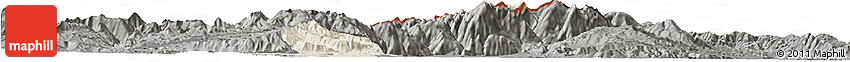 Shaded Relief Horizon Map of Kavadarci, darken, semi-desaturated