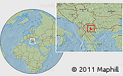 Savanna Style Location Map of Kavadarci, within the entire country, hill shading
