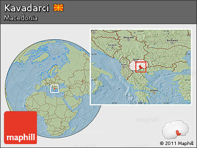Savanna Style Location Map of Kavadarci, highlighted country, hill shading