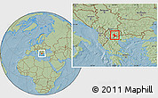 Savanna Style Location Map of Kavadarci, hill shading