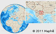 Shaded Relief Location Map of Kavadarci, within the entire country