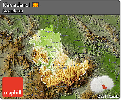 Physical Map of Kavadarci, darken