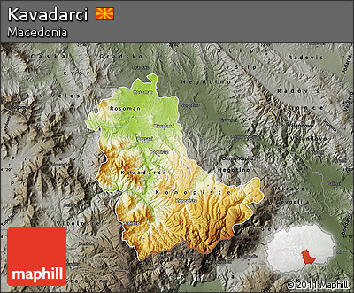 Physical Map of Kavadarci, darken, semi-desaturated