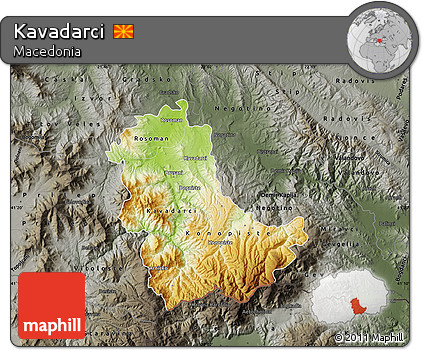 Physical Map of Kavadarci, darken, semi-desaturated