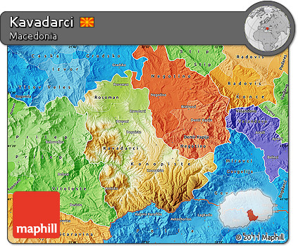 Physical Map of Kavadarci, political shades outside