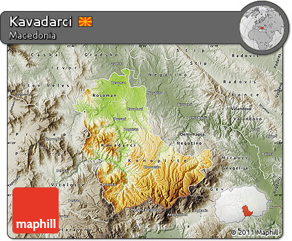 Physical Map of Kavadarci, semi-desaturated