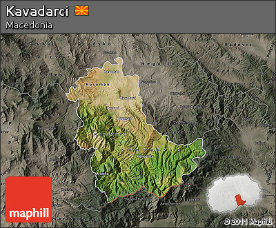 Satellite Map of Kavadarci, darken, semi-desaturated