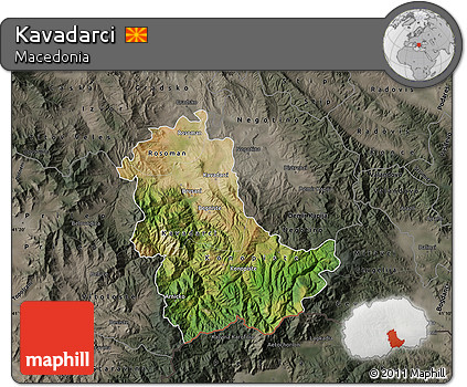 Satellite Map of Kavadarci, darken, semi-desaturated