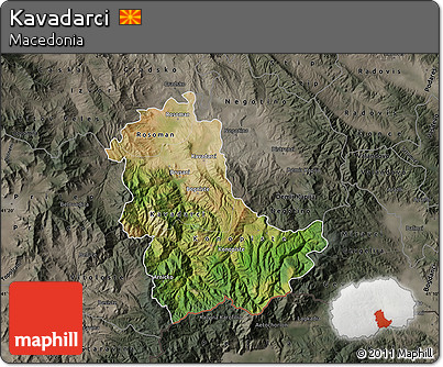 Satellite Map of Kavadarci, darken, semi-desaturated