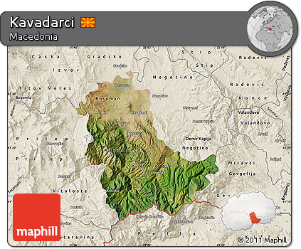 Satellite Map of Kavadarci, shaded relief outside