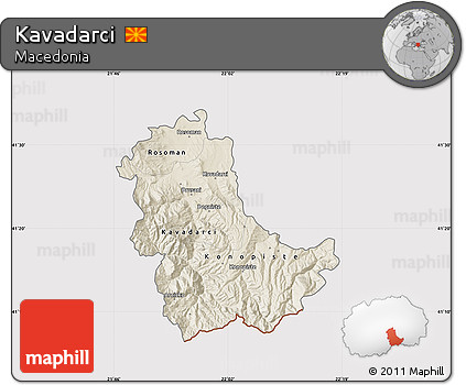 Shaded Relief Map of Kavadarci, cropped outside