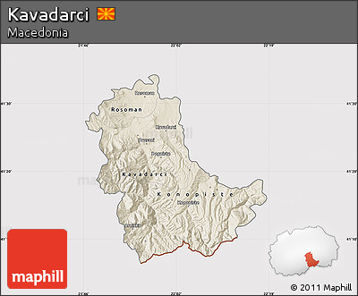 Shaded Relief Map of Kavadarci, cropped outside