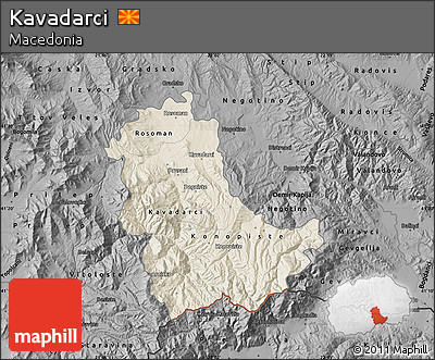 Shaded Relief Map of Kavadarci, darken, desaturated