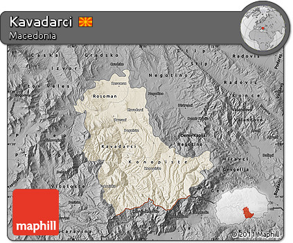 Shaded Relief Map of Kavadarci, darken, desaturated