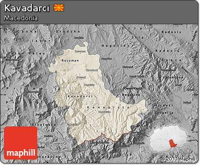 Shaded Relief Map of Kavadarci, darken, desaturated