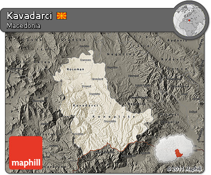 Shaded Relief Map of Kavadarci, darken
