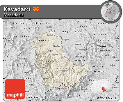 Shaded Relief Map of Kavadarci, desaturated