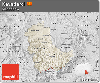 Shaded Relief Map of Kavadarci, desaturated