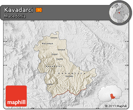 Shaded Relief Map of Kavadarci, lighten, desaturated