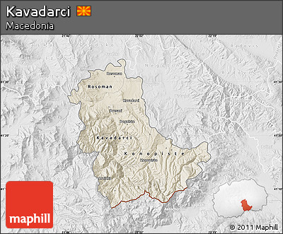 Shaded Relief Map of Kavadarci, lighten, desaturated