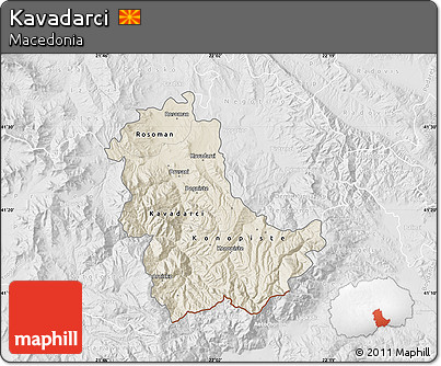 Shaded Relief Map of Kavadarci, lighten, desaturated