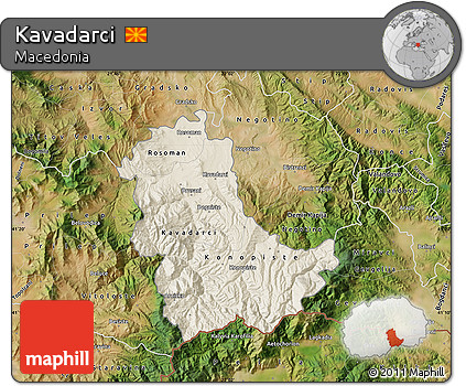 Shaded Relief Map of Kavadarci, satellite outside
