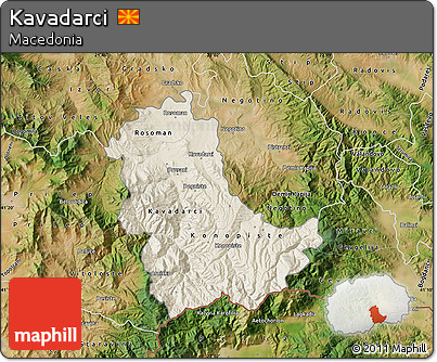 Shaded Relief Map of Kavadarci, satellite outside