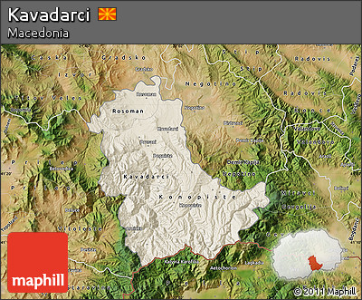 Shaded Relief Map of Kavadarci, satellite outside