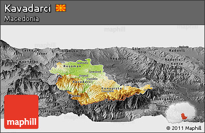 Physical Panoramic Map of Kavadarci, darken, desaturated