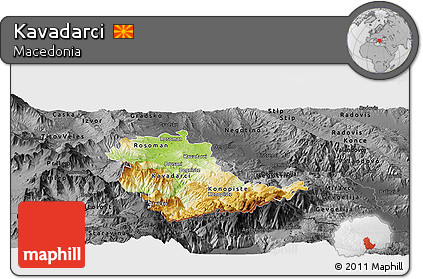 Physical Panoramic Map of Kavadarci, darken, desaturated
