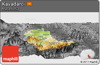 Physical Panoramic Map of Kavadarci, darken, desaturated