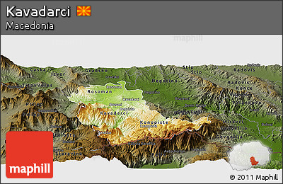 Physical Panoramic Map of Kavadarci, darken