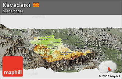 Physical Panoramic Map of Kavadarci, darken, semi-desaturated