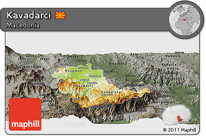 Physical Panoramic Map of Kavadarci, darken, semi-desaturated