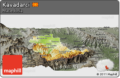 Physical Panoramic Map of Kavadarci, darken, semi-desaturated