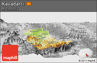 Physical Panoramic Map of Kavadarci, desaturated