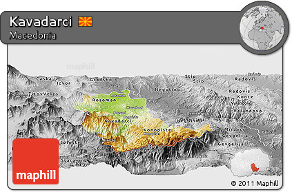 Physical Panoramic Map of Kavadarci, desaturated