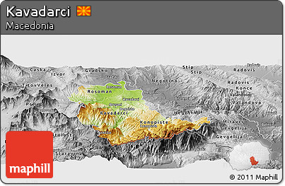 Physical Panoramic Map of Kavadarci, desaturated