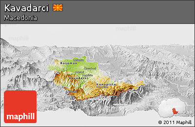 Physical Panoramic Map of Kavadarci, lighten, desaturated