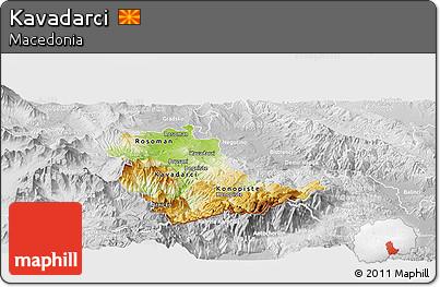 Physical Panoramic Map of Kavadarci, lighten, desaturated