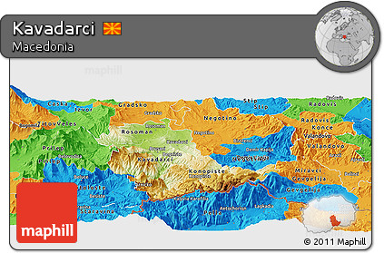 Physical Panoramic Map of Kavadarci, political outside