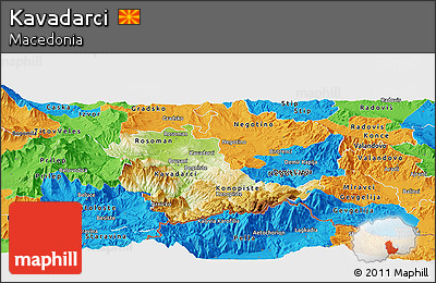 Physical Panoramic Map of Kavadarci, political outside