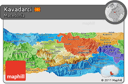 Physical Panoramic Map of Kavadarci, political shades outside