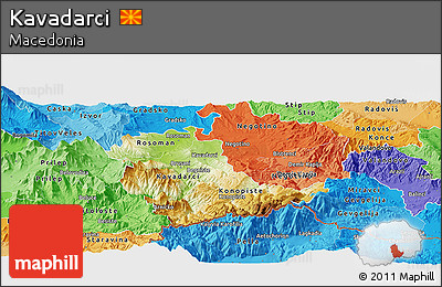 Physical Panoramic Map of Kavadarci, political shades outside