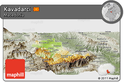 Physical Panoramic Map of Kavadarci, semi-desaturated